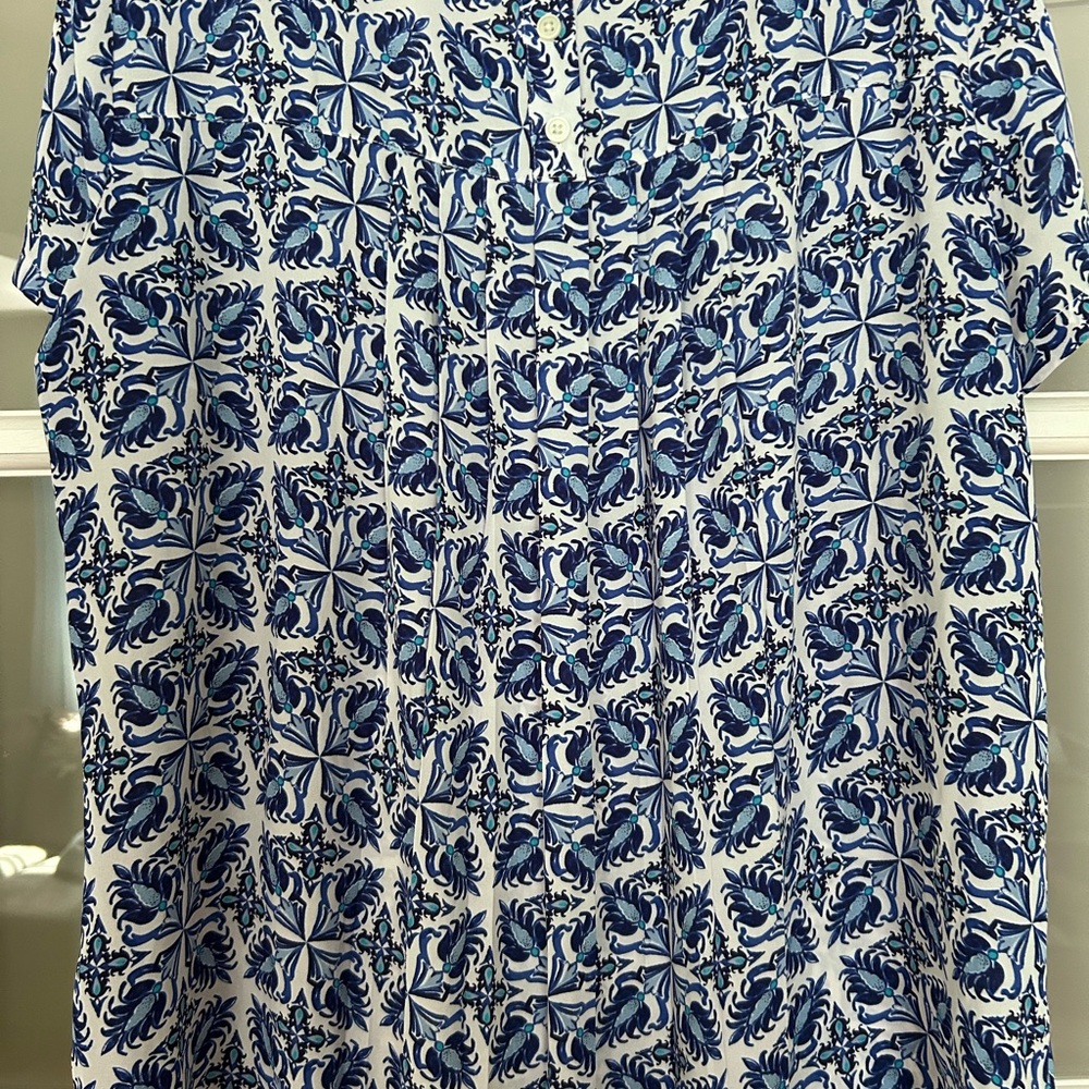 LOFT Blue and White Short Sleeve Blouse - Picture 3 of 3